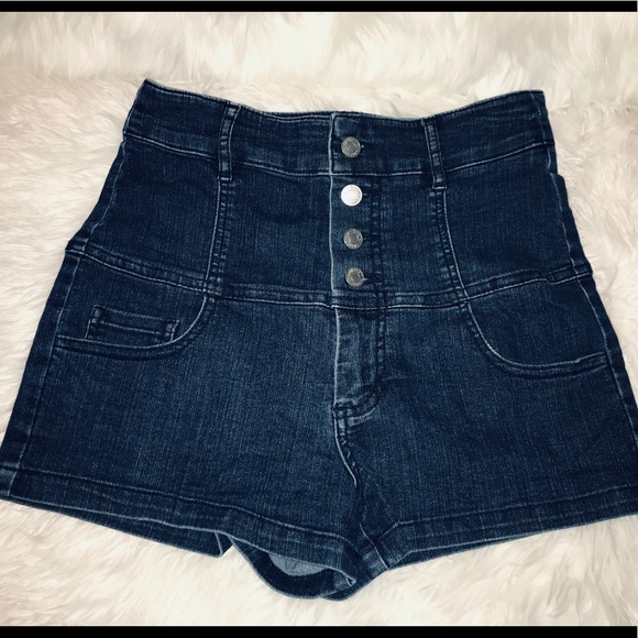 F21 Dark Denim High Waist Button Fly Shorts -Sz 27 - Picture 7 of 11